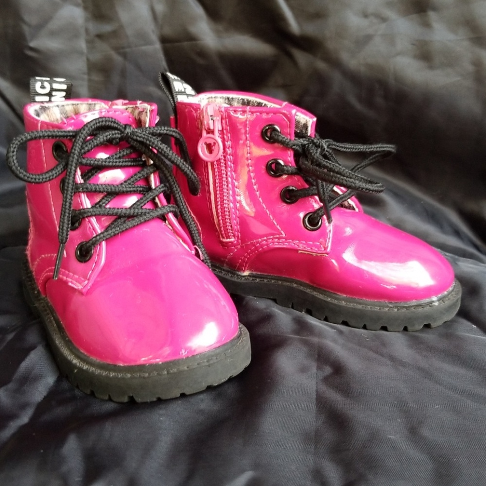 Faux Patent Leather Combat Boots